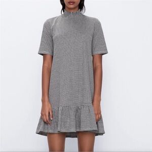 Zara High Neck Black White Gingham Mini Dress Size Medium